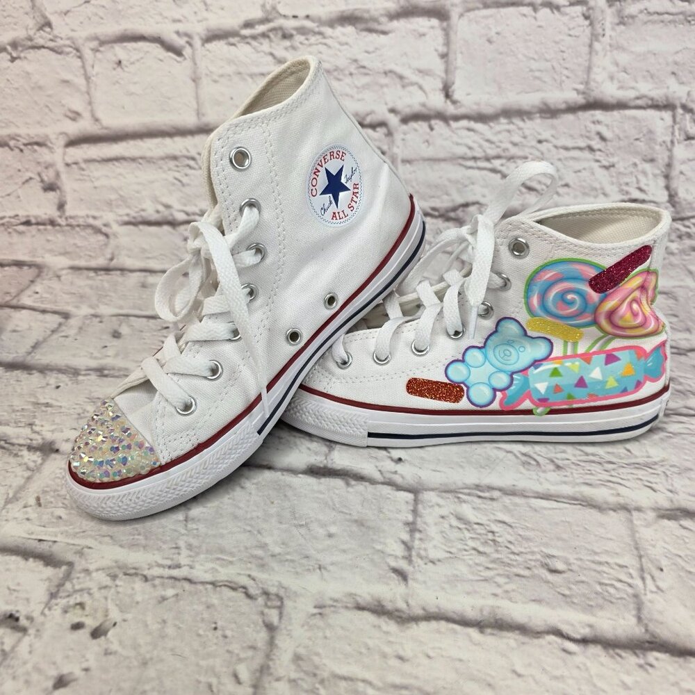 Girls Shoes Custom Converse All Star Youth High-Tops LUCIA Sz 2 & Puma Sz 2C - Picture 3 of 11